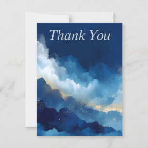 Postale Carte de remerciements Abstrait bleu, blanc et or