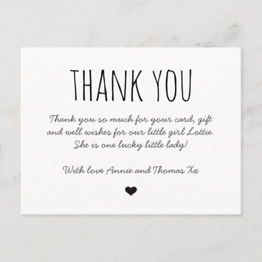 Postale Carte de remerciements bébé, simple merci (Devant)