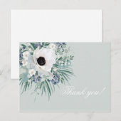 Postale Carte de remerciements blanc anémone vert sauge (Devant / Derrière)