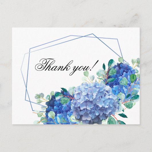 Postale Carte de remerciements bleu hydrangea eucalyptus v (Devant)