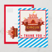 Postale Carte de remerciements d'anniversaire de cirque (Devant / Derrière)