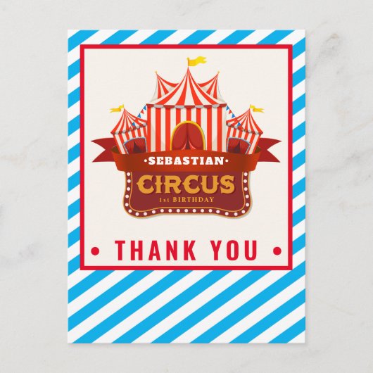 Postale Carte de remerciements d'anniversaire de cirque (Devant)