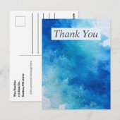 Postale Carte de remerciements d'aquarelle Abstraite bleu (Devant / Derrière)