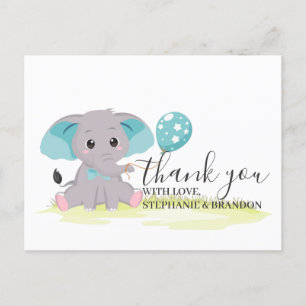 Postale Carte de remerciements de ballons bleu éléphant