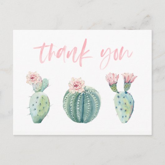 Postale Carte de remerciements de cactus vert rose pour Ba (Devant)