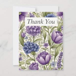 Postale Carte de remerciements de fleurs pourpres et bleue