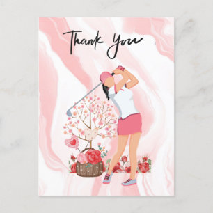 Postale Carte de remerciements de golf avec femme or aquar