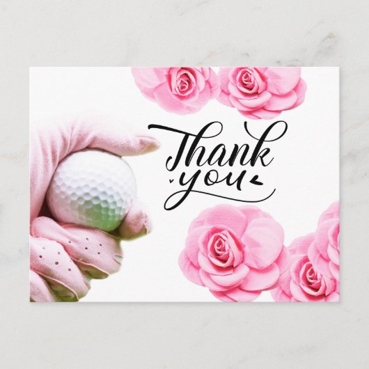 Postale Carte de remerciements de golf avec fleur rose (Devant)
