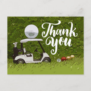 Postale Carte de remerciements de golf avec voiturette de