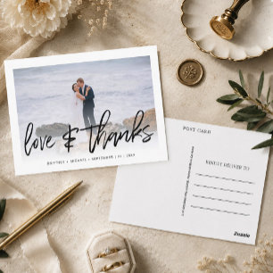 Postale Carte de Remerciements de Mariage Moderne avec Let