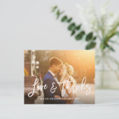 Postale carte de remerciements de mariage photo de script  (Debout devant)