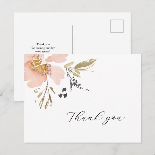 Postale Carte de remerciements de script d'aquarelle flora (Devant / Derrière)