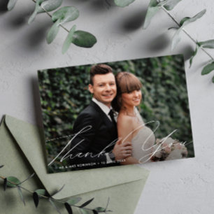 Postale carte de remerciements de script moderne main uniq