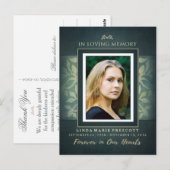 Postale Carte de Remerciements de Sympathie Turquoise Feui (Devant / Derrière)