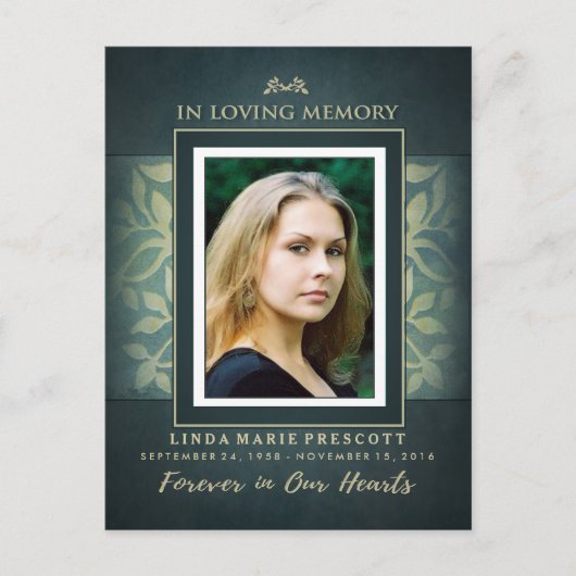 Postale Carte de Remerciements de Sympathie Turquoise Feui (Devant)