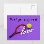 Postale Carte de remerciements de tennis avec raquette à b (Devant / Derrière)
