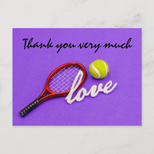 Postale Carte de remerciements de tennis avec raquette à b