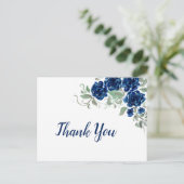 Postale Carte de remerciements Edge Rose bleu aquarelle (Debout devant)