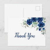 Postale Carte de remerciements Edge Rose bleu aquarelle (Devant / Derrière)