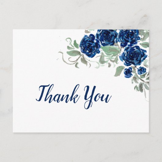Postale Carte de remerciements Edge Rose bleu aquarelle (Devant)