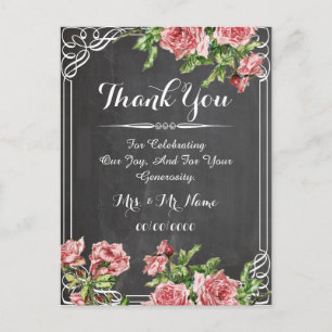 Postale carte de remerciements en damier à fleurs