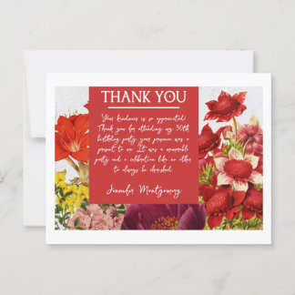 Postale Carte de remerciements gras riche en fleurs rouges
