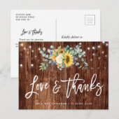 Postale Carte de remerciements mariage de tournesols rusti (Devant / Derrière)