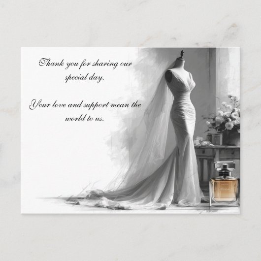 Postale Carte de remerciements Mariage romantique - Robe d (Devant)