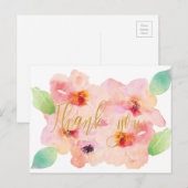 Postale carte de remerciements or aquarelle (Devant / Derrière)