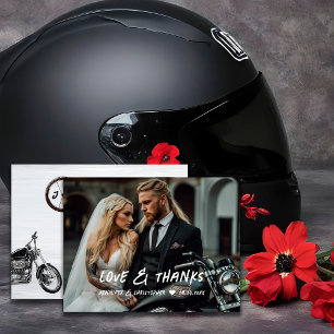 Postale Carte de remerciements photo Mariage moto moderne