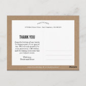 Postale Carte de remerciements rustique de Mariage frontal (Dos)