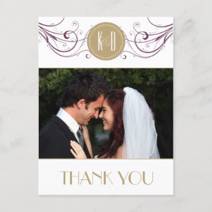 Postale Carte de remerciements violet et taupe Art Déco