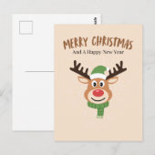 Postale Carte de rennes de Noël joyeux (Devant / Derrière)