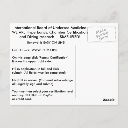 Postale Carte de renouvellement IBUM (Dos)