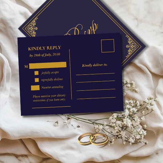 Postale Carte de réponse de mariage à cadre doré classique