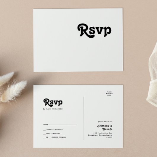 Postale Carte de réponse de mariage à lettrage rétro moder