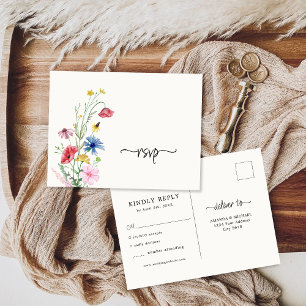 Postale Carte de réponse de mariage aux fleurs sauvages RS