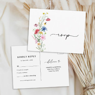 Postale Carte de réponse de mariage aux fleurs sauvages RS
