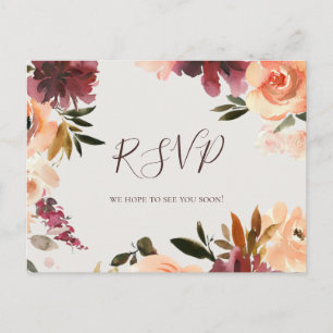 Postale Carte de réponse de mariage beige floral orange de
