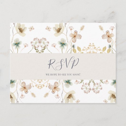 Postale Carte de réponse de mariage blanc | Fleur sauvage (Devant)