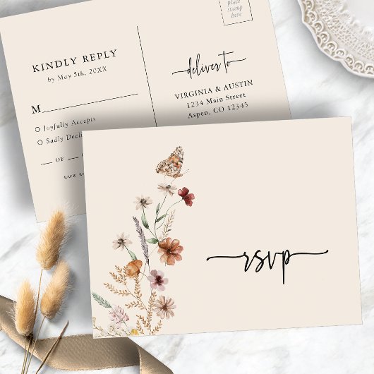 Postale Carte de réponse de mariage Boho