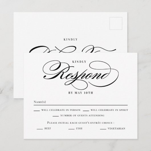 Postale Carte de réponse de mariage couleur modifiable Scr (Devant / Derrière)