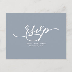 Postale Carte de réponse de mariage en calligraphie bleu p