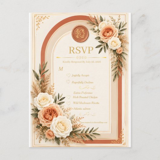 Postale Carte de réponse de mariage en forme d'arche flora (Devant)