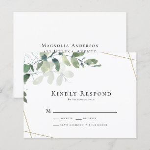 Postale CARTE DE RÉPONSE DE MARIAGE Fleurs d'eucalyptus PE