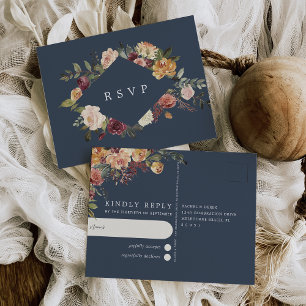 Postale Carte de réponse de mariage floral aquarelle Rusti