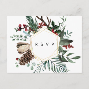 Postale carte de réponse de mariage géométrique floral hiv