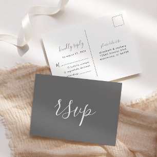 Postale Carte de réponse de mariage gris minimaliste moder