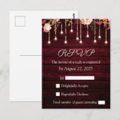 Postale Carte de réponse de mariage rustique en bois marro (Devant / Derrière)