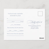 Postale Carte de réponse de mariage simple élégante bleu p (Dos)